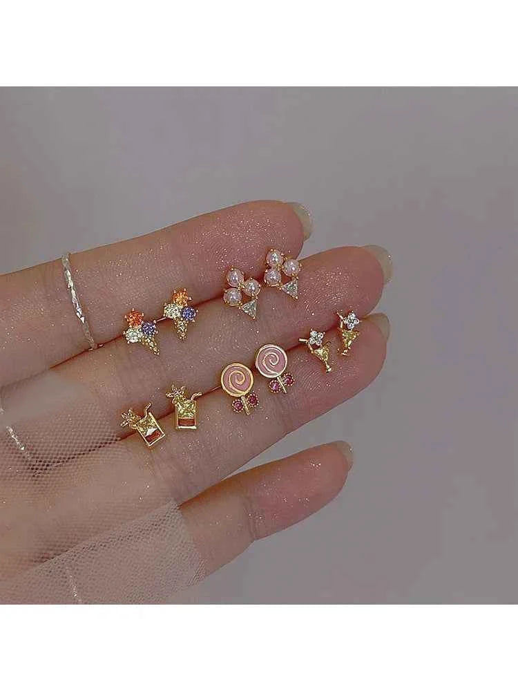 Unusual Sweet Cute Cherry Ice Cream Lollipop Stud Earrings for Women Students Personalized Fashion Party Jewelry Birthday Gifts