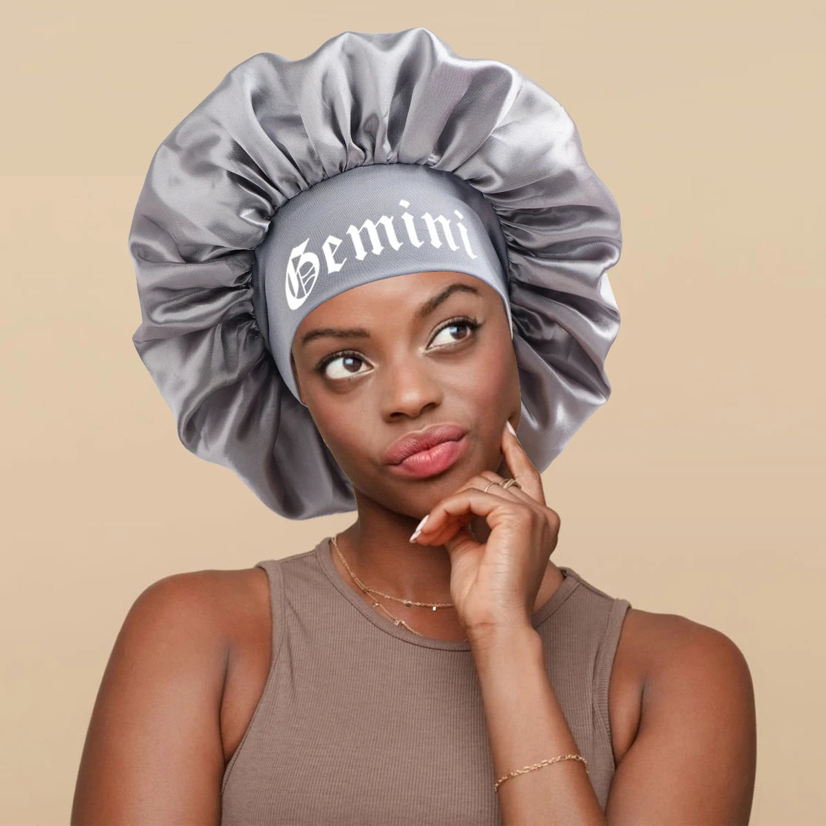 1PC Constellation Print Satin Sleep Bonnet with Wide Band Soft Wrap Comfortable Cap for Daily Use Makeup & Face Washing - NamafadStore