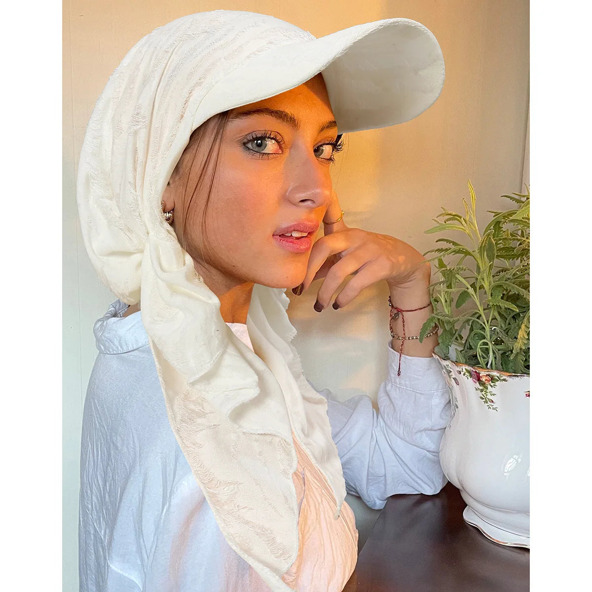 Fashion Muslim Floral Print Hijab Turban Hat for Women Visor Baseball Cap Sun Hats Headscarf Scarf Brim Femme Scarves Bandanas - NamafadStore