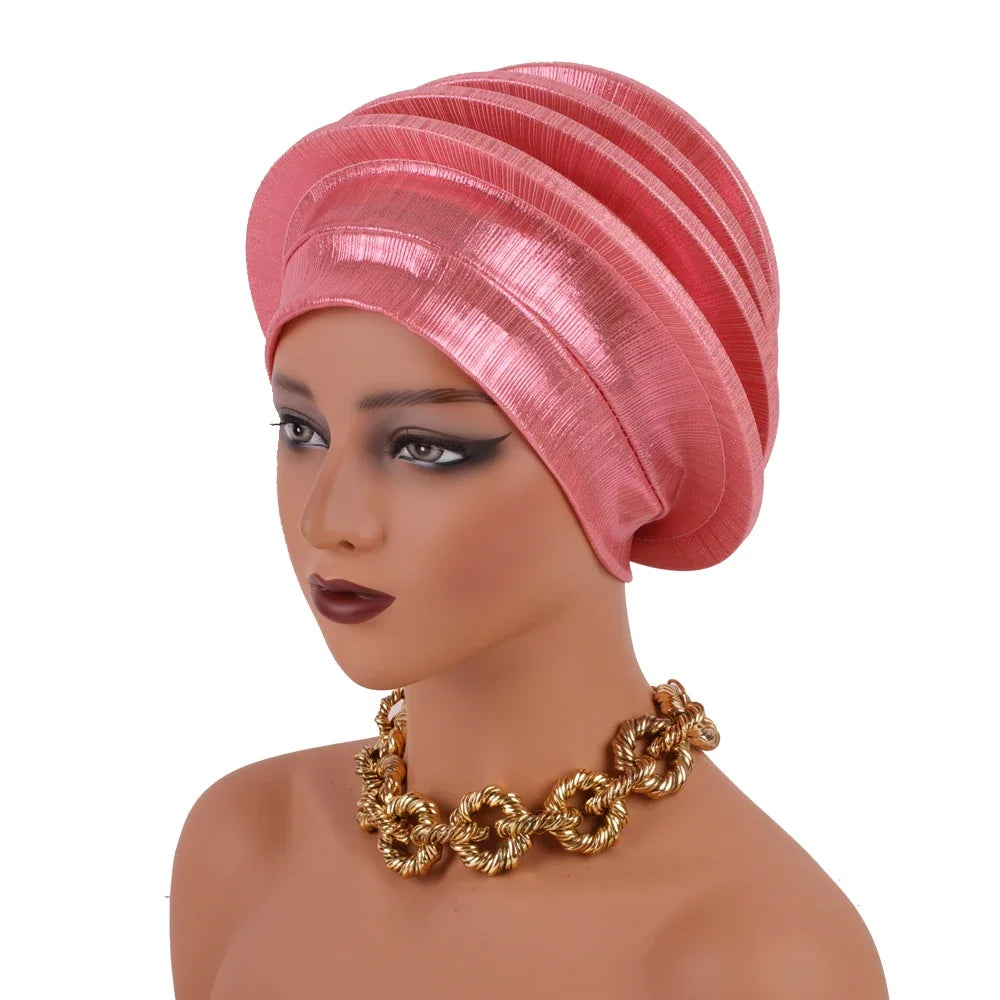 2024 Elegant Spiral Beret for Women Afrcian Lady Head Wraps Female Berets Turban Nigeria Headpiece Wedding Party Gele - NamafadStore