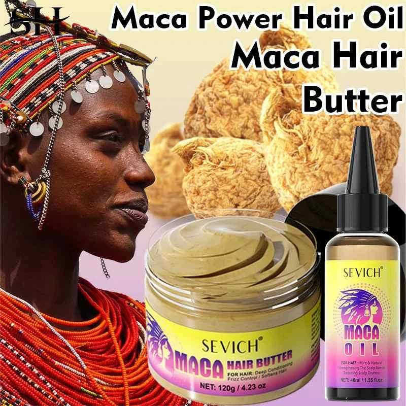 Maca Hair Growth Oil Set For Peru Maca Powder Hair Growth Butter Maca Root Hair Oil Castor Oil Anti-Hair Loss Sevich Hair Care