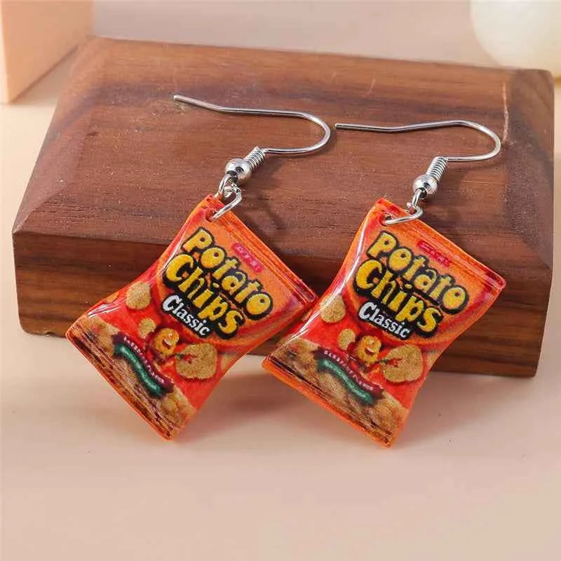 Aihua New In Fashion Women Earrings Cute Resin Food Snacks Potato Chips Earrings Handmade Party Jewelry Gifts