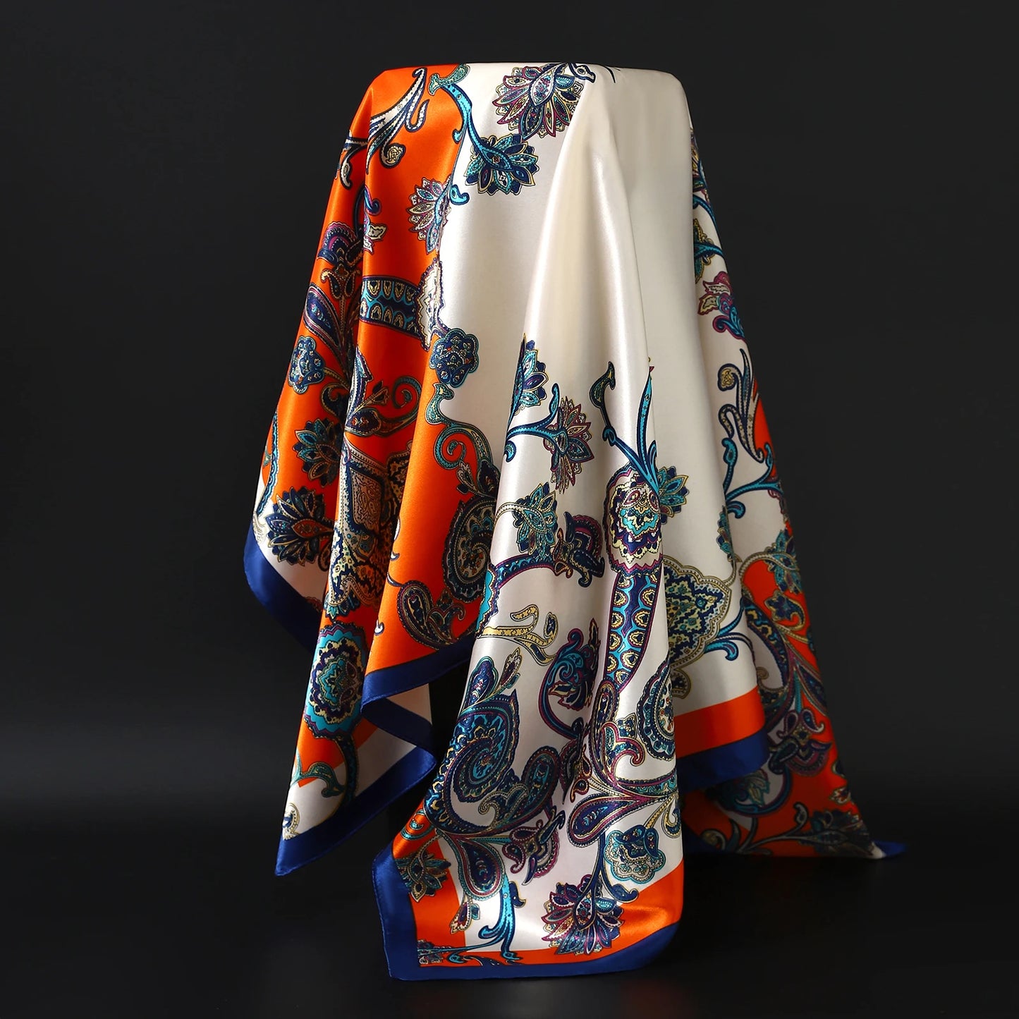 90*90cm Silk Scarf Women Print Hair Neck Square Office Ladies Shawl Bandanna Muslim Hijab Handkerchief Muffler Foulard female - NamafadStore