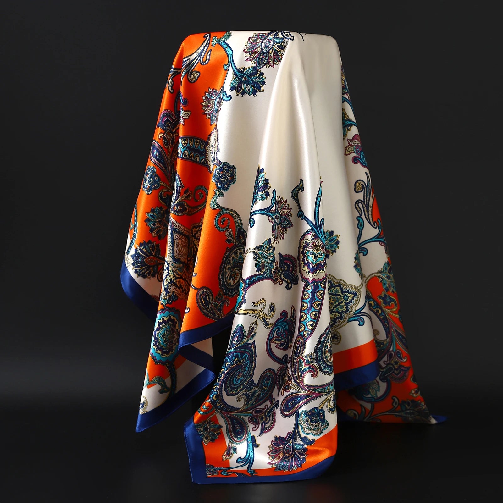 90*90cm Silk Scarf Women Print Hair Neck Square Office Ladies Shawl Bandanna Muslim Hijab Handkerchief Muffler Foulard female - NamafadStore