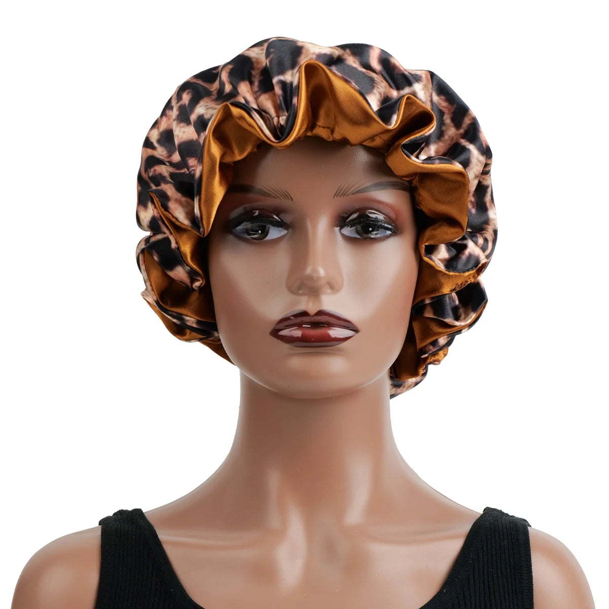 Women's Large Wide Edge Elastic Hat, Casual Silk Bonnet, Smooth Tint, Suitable for Curled, Straight, Leopard Print, Fashion, 1Pc