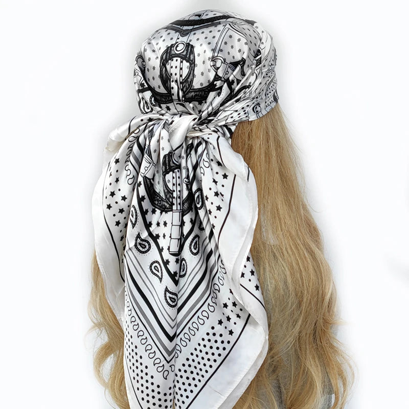 New 90*90cm Retro Brand Women Silk Scarf Bandanna Fashion Bohemian Pattern Square Hijab Lady Wrap Headband foulard muffler