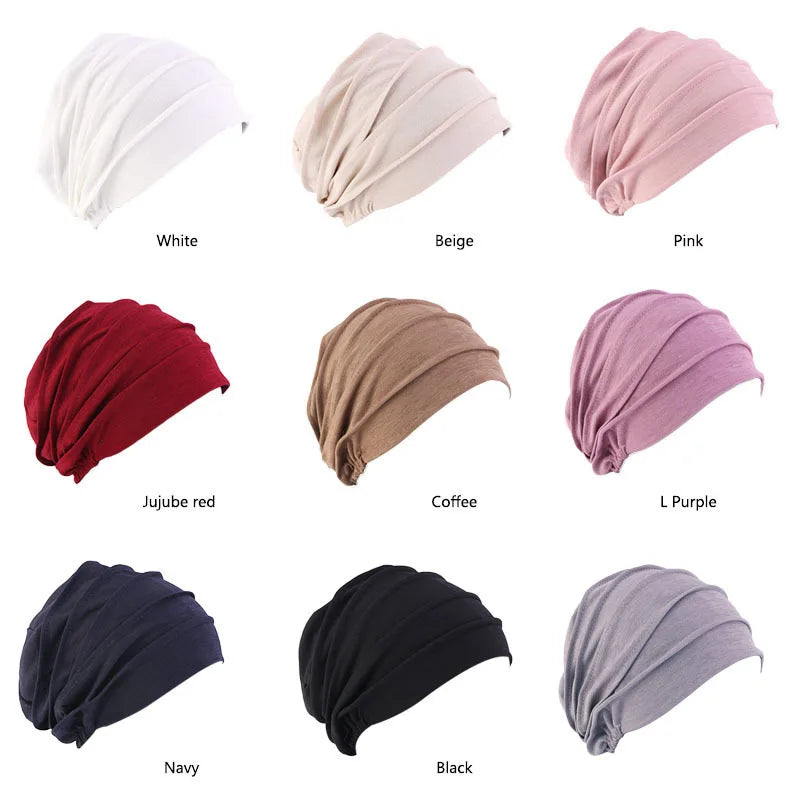 Women Cotton Slouch Beanie Chemo Cap Solid Color Bonnet Inner Hijabs Cap Muslim Head Wraps Femme Wrap Head Elastic Turban Hat