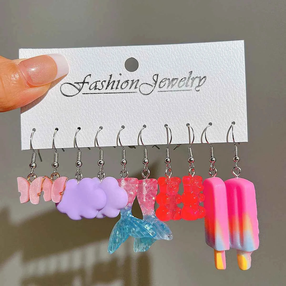 Candy Color Acrylic Earrings Set for Women Dopamine Bohemian Animal Cloud Fruit Drop Earrings for Girls Party Y2K Jewelry