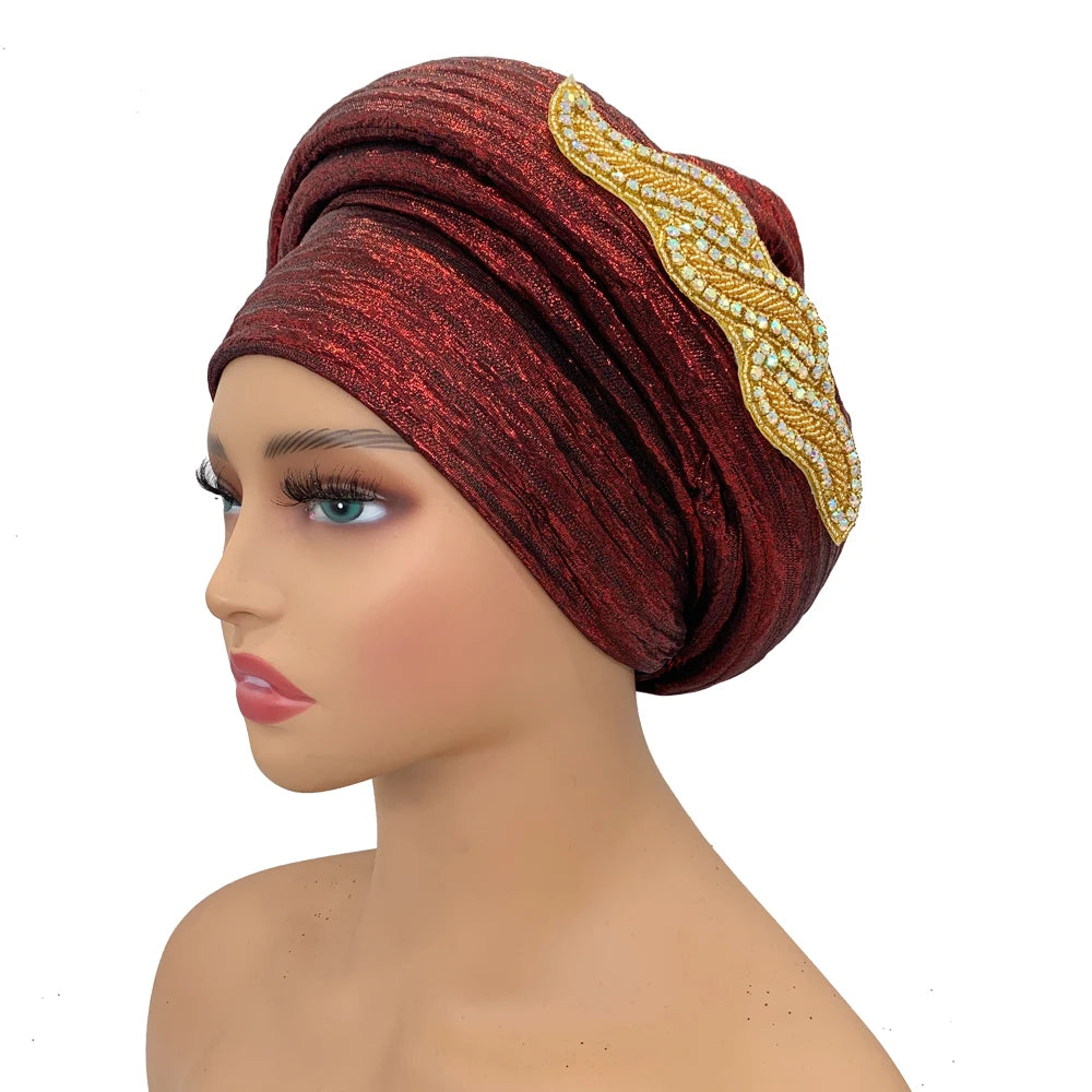 Fashion African Turban Cap Women's Autogele headtie Lady Head Wraps Nigeria Wedding Headgear  Turbante Mujer
