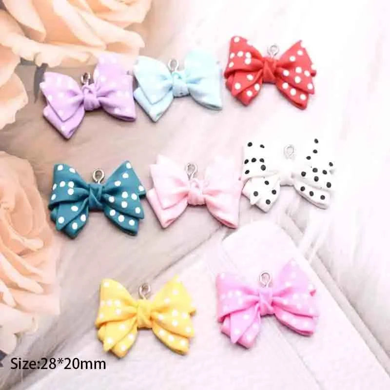 28*20mm Earrings For Girls Women Resin Handmade Cute Small Dot Bowknot Resin Flatback Charms Drop Earrings Funny Gift