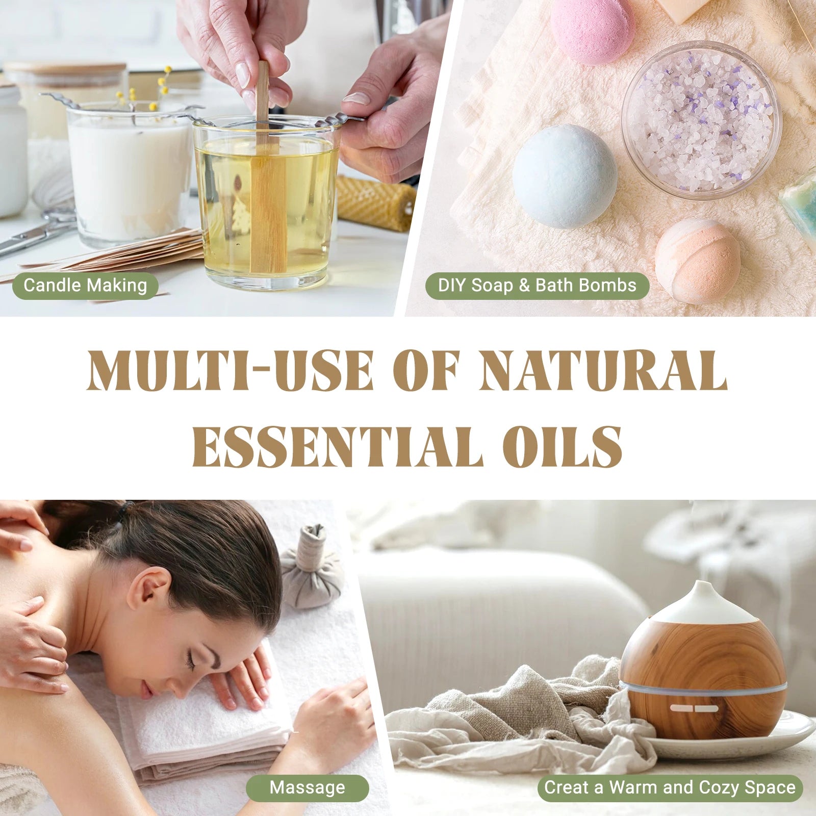 EUQEE 10ml Pure Essential Oil Peppermint Palo Santo Bergamot Eucalyptus Lavender Cinnamon Cedarwood Aromatherapy Essential Oils - NamafadStore