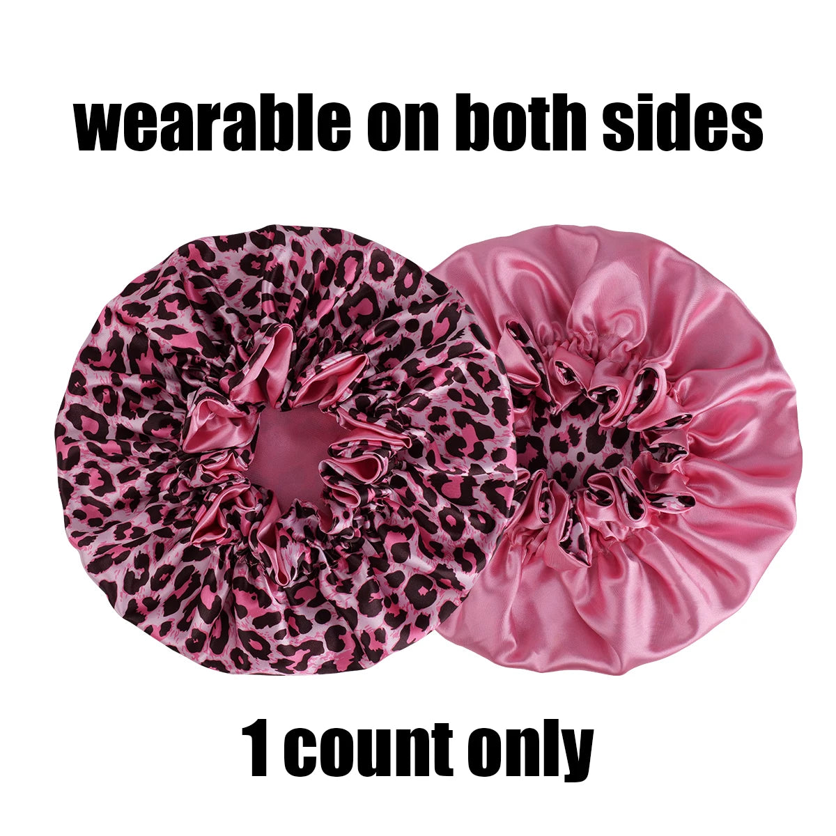 Women's Large Wide Edge Elastic Hat, Casual Silk Bonnet, Smooth Tint, Suitable for Curled, Straight, Leopard Print, Fashion, 1Pc