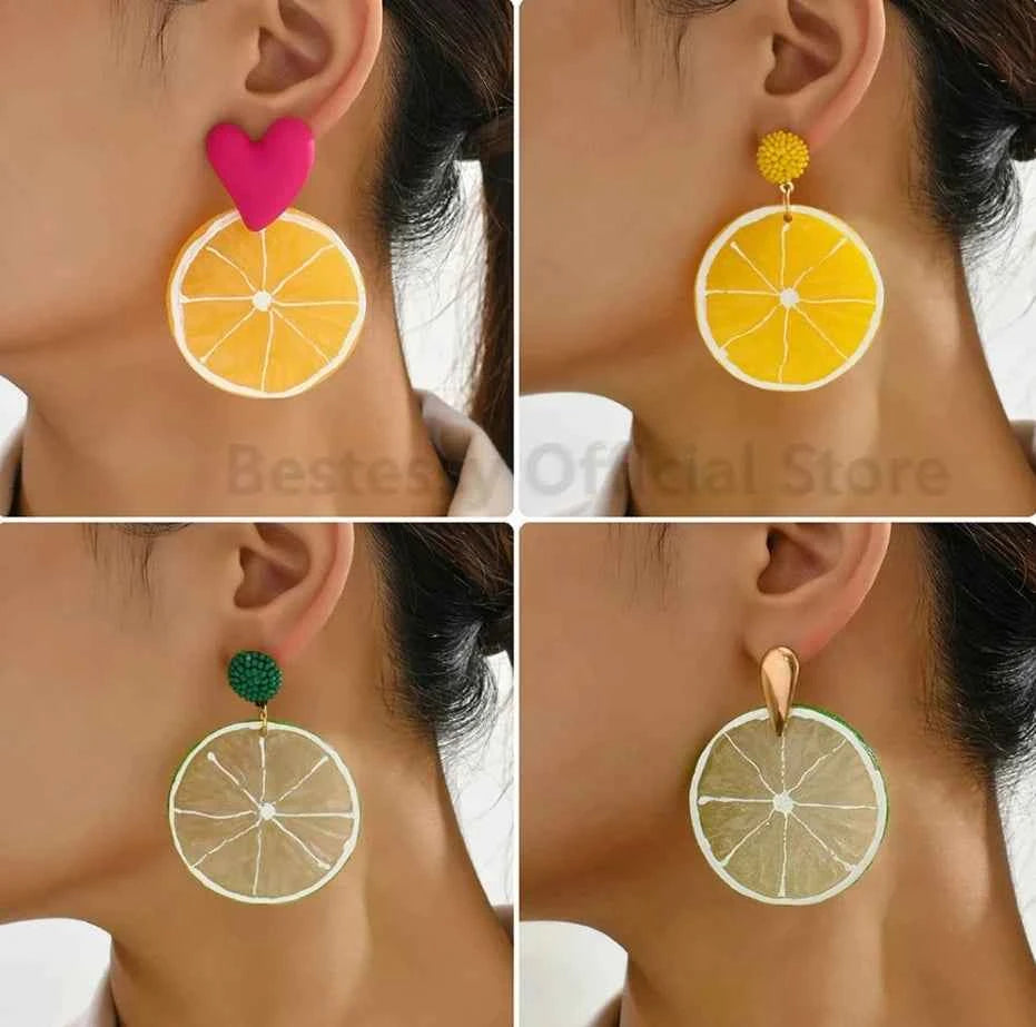 2025 Fruit Cartoon Round Dangle Earrings For Women Luxury Quality Beads Lemon Orange Pendientes Resin Fairy Jewelry Accessories