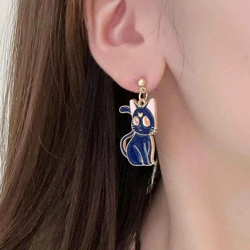 Anime Cute Drop Earrings Kawaii Cartoon Moon Cat Pendant Jewelry for Women Korean Fashion Enamel Design Accessories