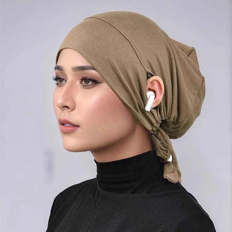 Adjustable Modal Under Cap With Ear Hole Hijab Caps Solid Muslim Hijab Inner Scarf Lady Bandanas Cap Under Caps Soft Hijab