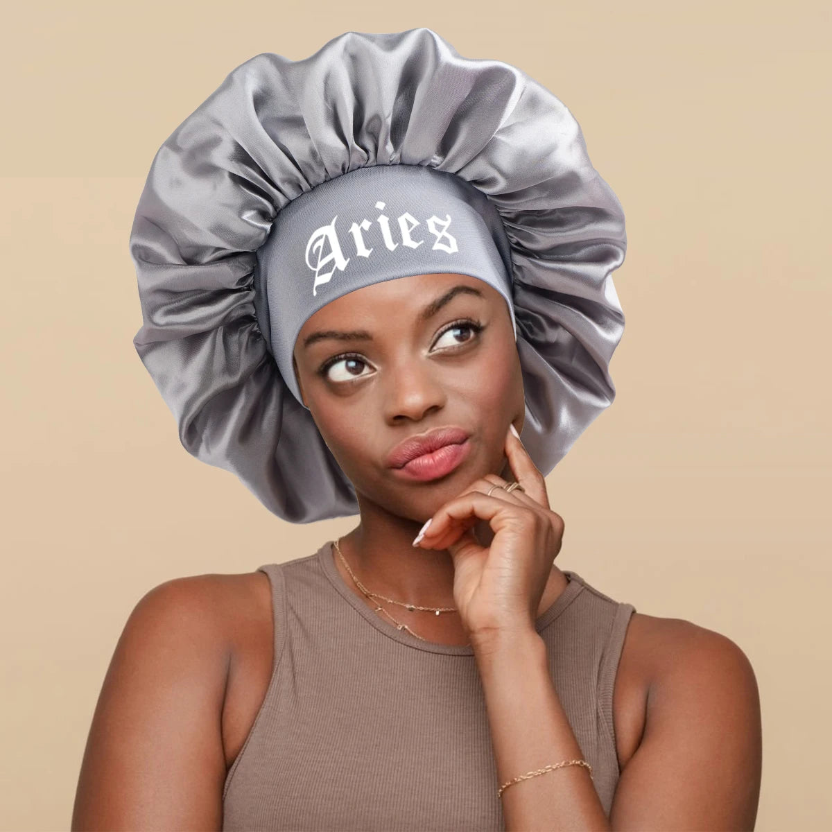 1PConstellation printing satin wide band sleep bonnet ,soft sleeping bonnet with wrap band,make up washing face daily use bonnet - NamafadStore