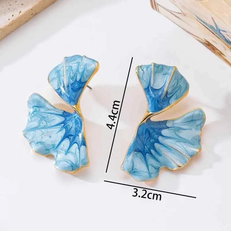 Blue Wavy Oil-Dripping Flower Stud Earring Women Girls Gifts Fashion Jewelry Accessories Hot Sale Party Gift 2025 New Style