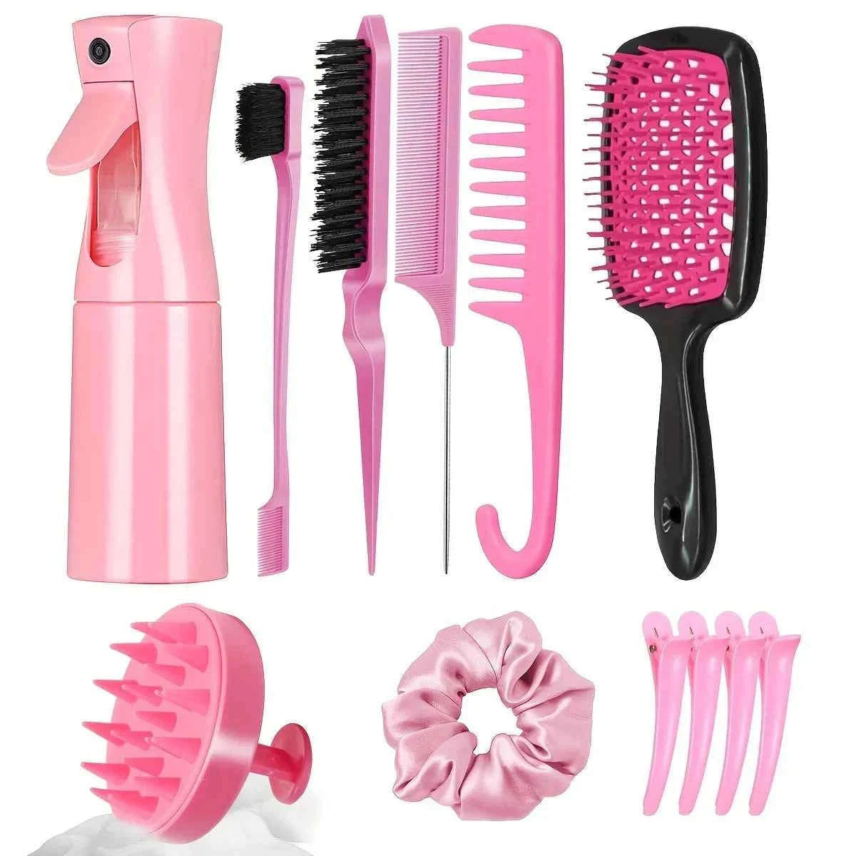 WANMEI 12pcs set Hair Styling Comb Set - Includes Rat Tail Edge Brush & Smooth Black Brush Barber Styling Tools for All Hair Typ