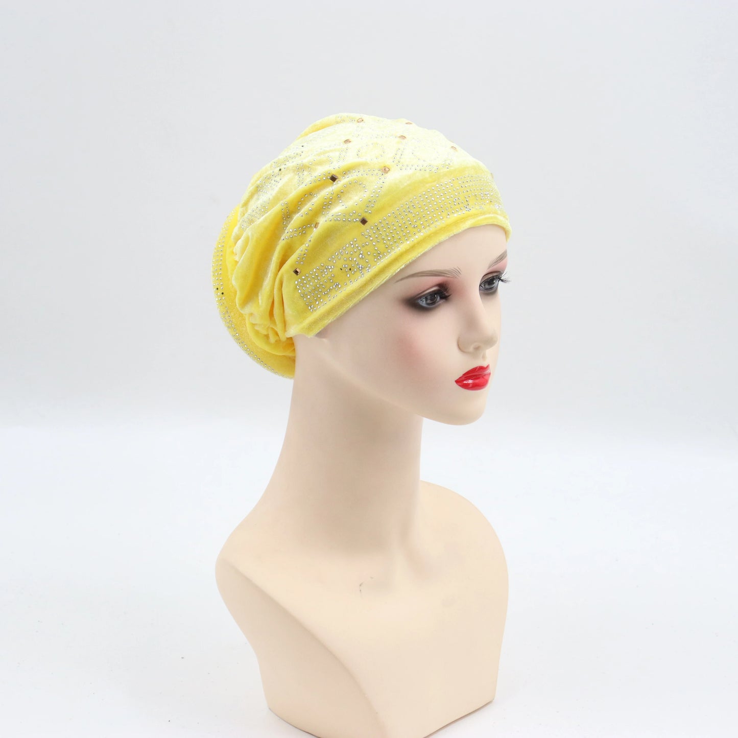 Soft Velvet Turban Cap for Women Muslim Headscarf Bonnet Elastic Female Headpiece Stylish Glitter Diamonds African Head Wraps - NamafadStore