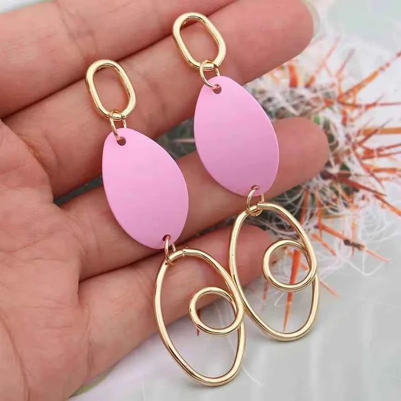 Pink Color Dangle Earrings for Women Korean Fashion Flower Long Hanging Earrings Butterfly Heart Pendants Twist Drop Earrings