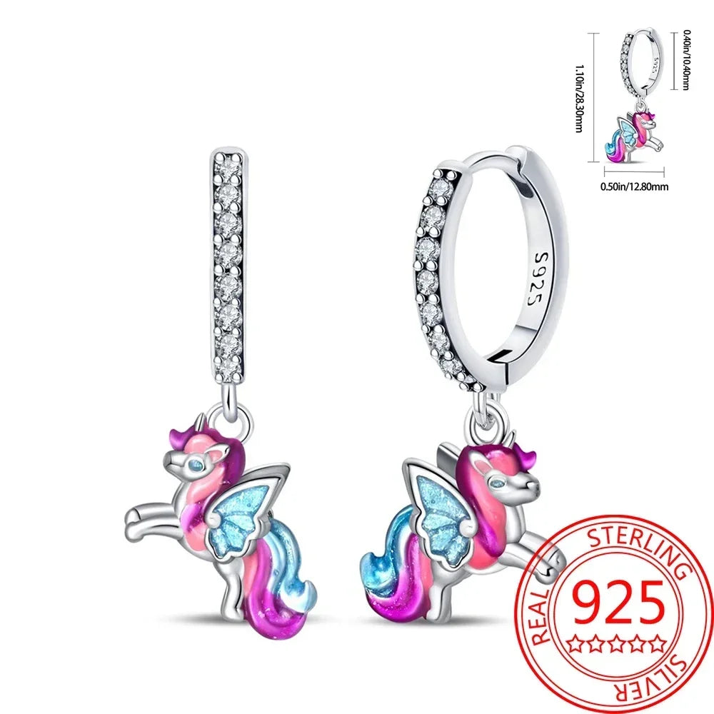 Pink Series 925 Sterling Silver Romantic Flower Butterfly Unicorn Tulip Geometry Earrings Boutique Fine Jewelry Gifts for Women