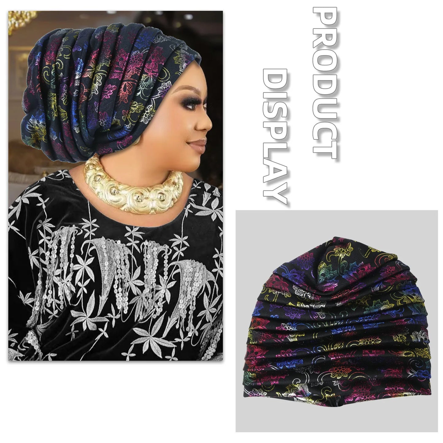 Glitter Pleated Women's Head Wraps Bonnet African Turban Cap Muslim Headscarf Bonnet Turbante mujer - NamafadStore