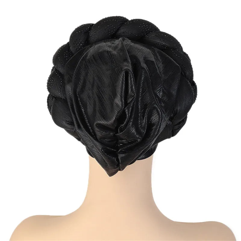 Glitter Diamonds Braids African Autogele Headtie Women Turban Cap Female Head Wraps - NamafadStore