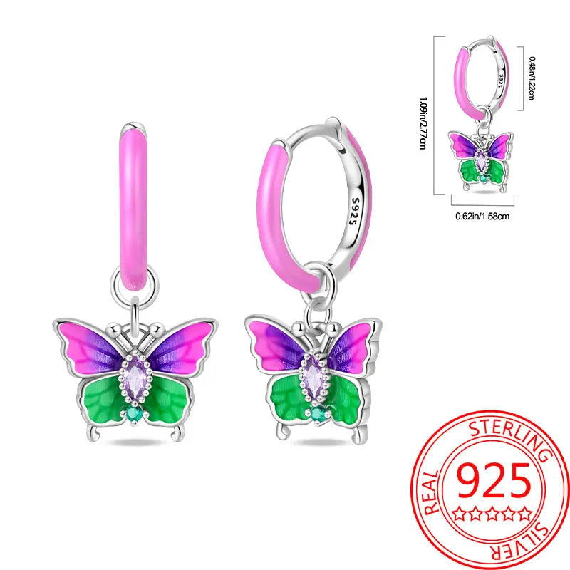 Pink Series 925 Sterling Silver Romantic Flower Butterfly Unicorn Tulip Geometry Earrings Boutique Fine Jewelry Gifts for Women