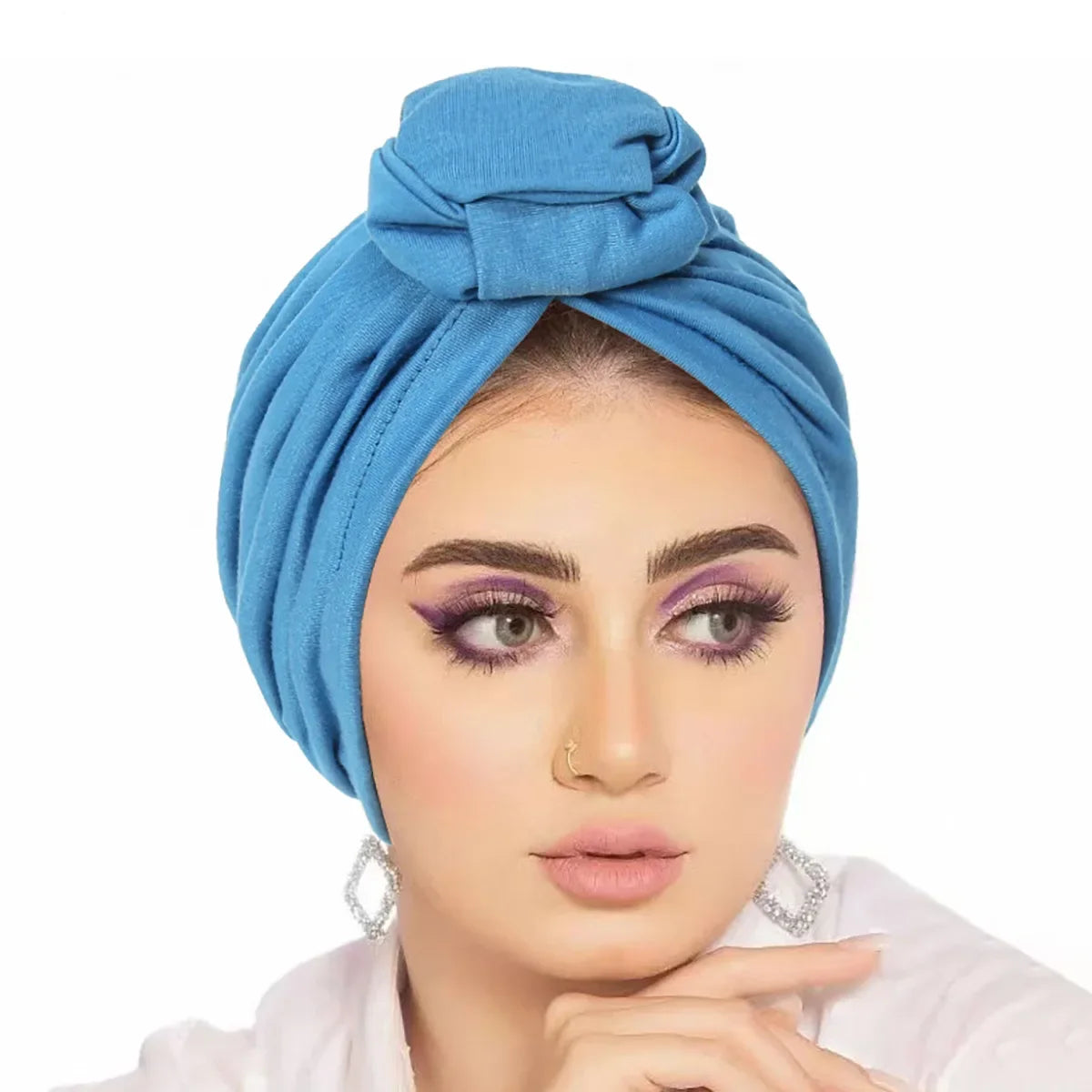 Trendy Crinkle Women's Hijab Solid Color Muslim Ladies Turban Bonnet Flower Decor Ramadan Head Wrap Head Scarf Indian Hat Mujer - NamafadStore
