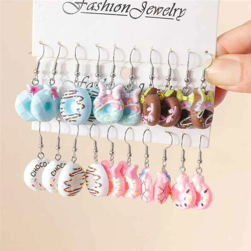 New In Mixed 10pcs Cute Sweet Donut Earring Set Lovely Resin Simulation Food Dangle Earrings for Woman Kids Jewelry Set Gifts