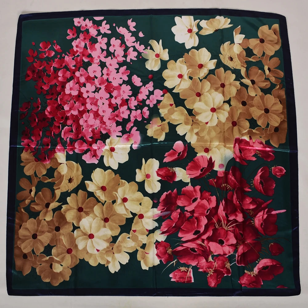 Spring And Autumn Female Satin Scarf,Big Square Scarves Hijabs Printed,Women Scarf,Purple Polyester Silk Scarf Shawl 90*90cm - NamafadStore