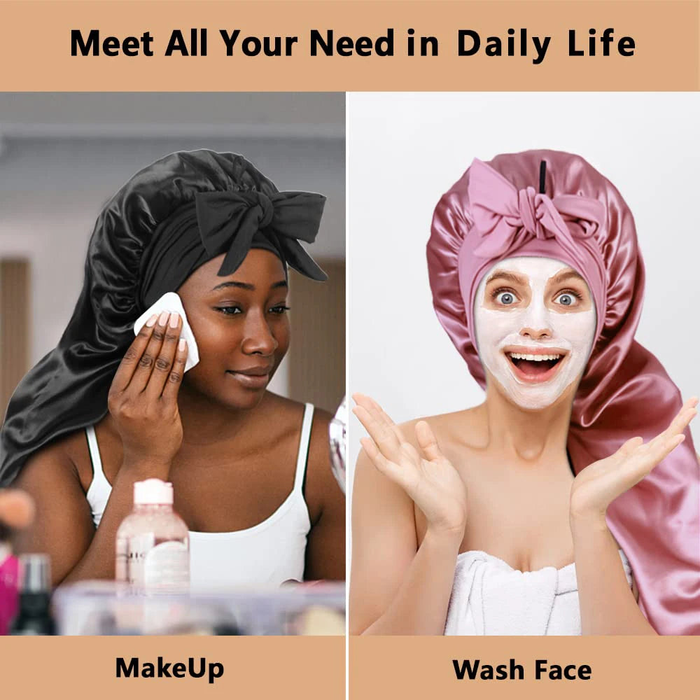 Soft Silky Long Satin Bonnet For Natural Hair And Curly Hair Extra Large Size Hair Cap With Tie For Comfortable Night Sleep 1Pcs - NamafadStore