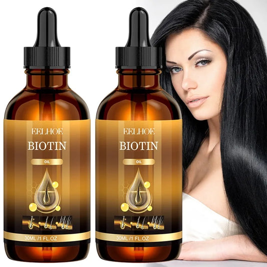 2pcs Biotin Hair Growth Solution Dense Hair Oil Deep Moisturising Scalp Massage Treatment Thickening & Smoothing Hair Care Oil