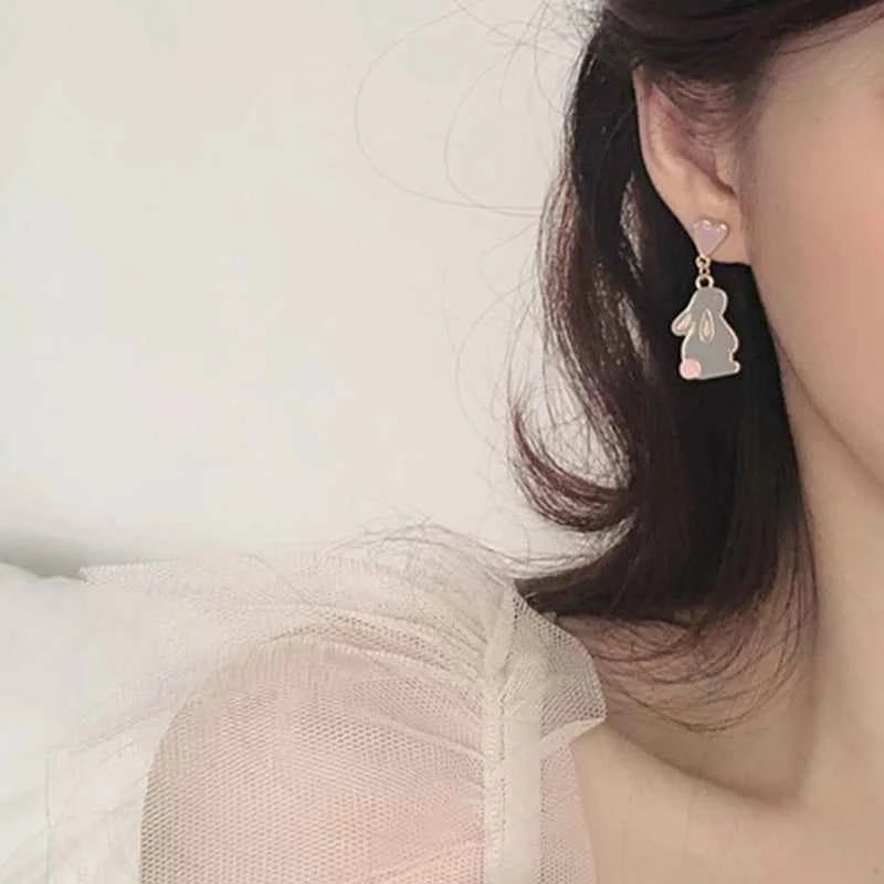Korean Style Flower Cute Animal Rabbit Dangle Earrings For Women Strawberry Zircon Bee Asymmetrical Tassel Earring Party Jewelry