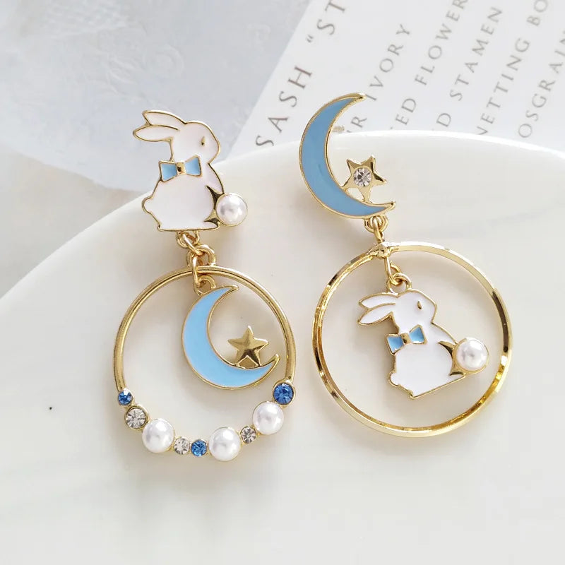 Korean Style Flower Cute Animal Rabbit Dangle Earrings For Women Strawberry Zircon Bee Asymmetrical Tassel Earring Party Jewelry