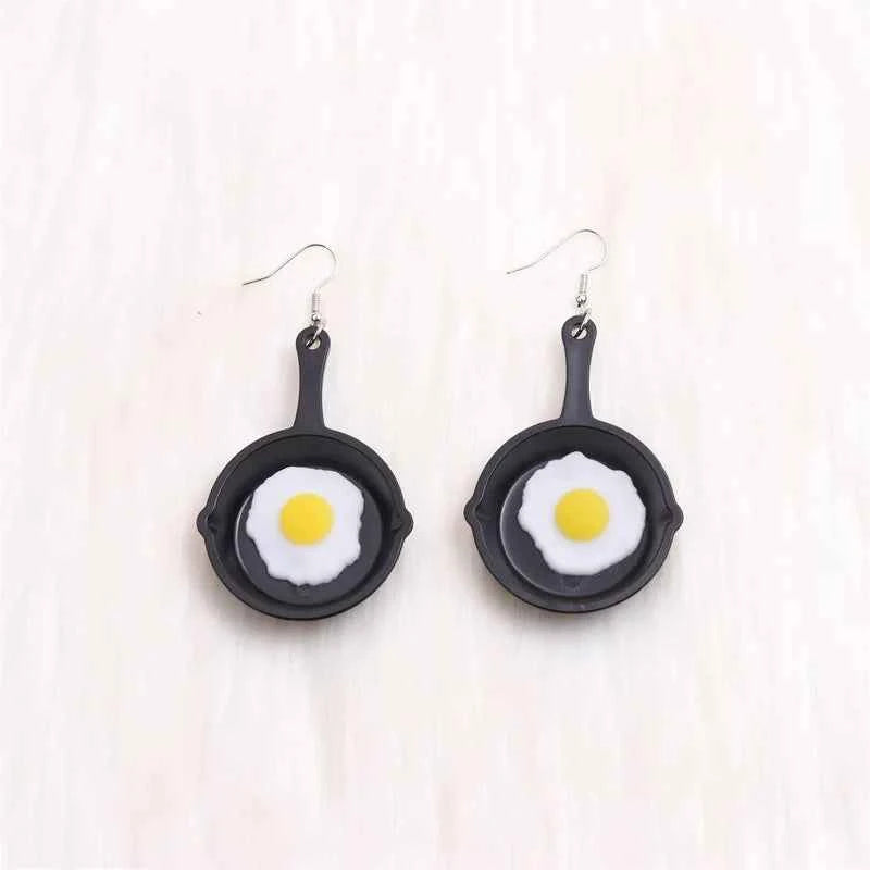 New Flat Bottom Pot Egg Earrings Personalized Simulation Pizza Acrylic Fun Earrings for Women