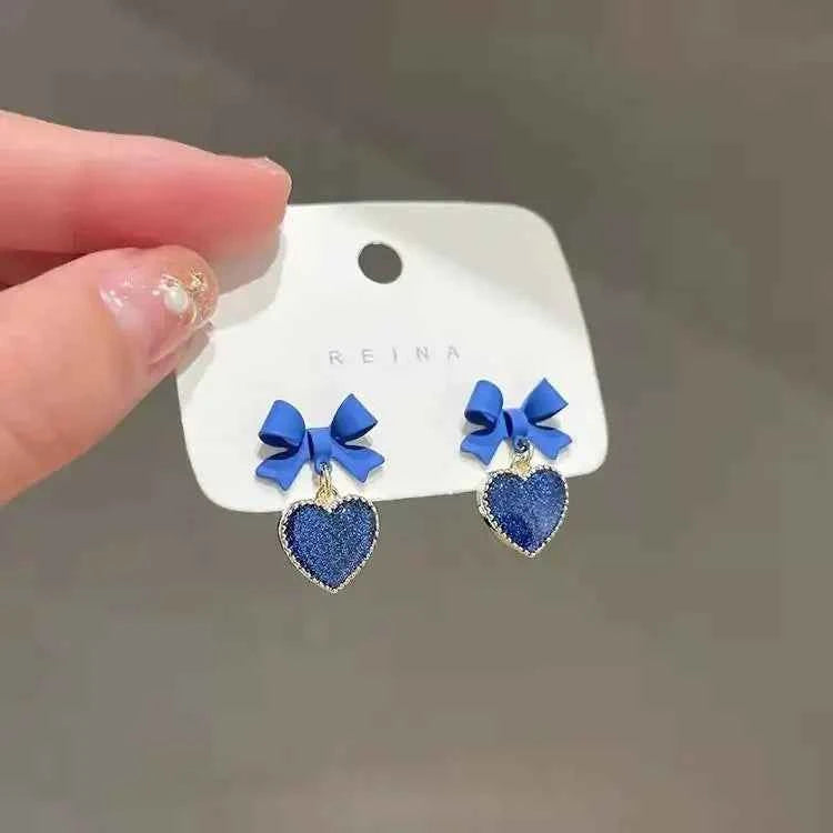 Golden Metal Blue Bowknot Earrings Fashion Jewelry Bow-tie Earrings Women Cute Romantic Pendientes Female Stud Earrings