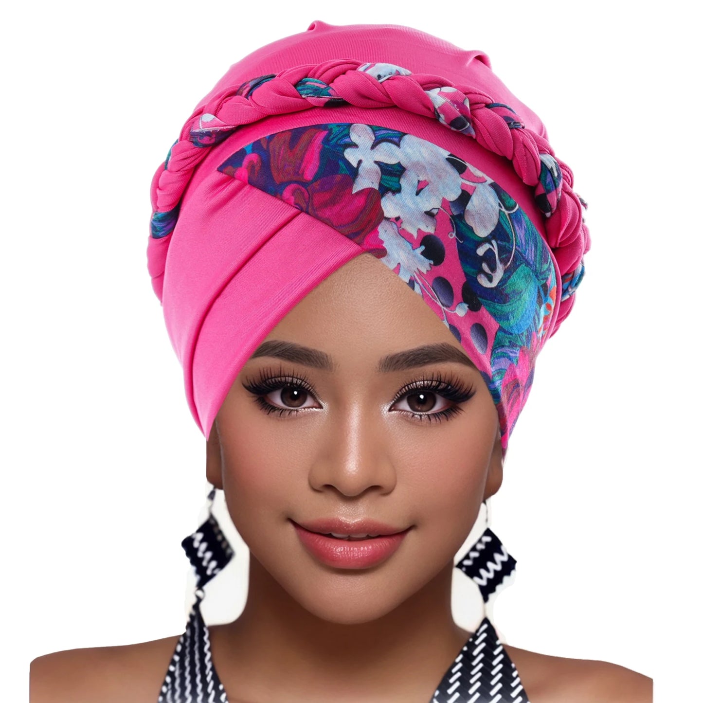 Boho Women Print Muslim Turban Scarf Braid Hijabs Cross Forehead Floral Headwear Arab Wrap Head Scarf Hair Accessories Hat - NamafadStore