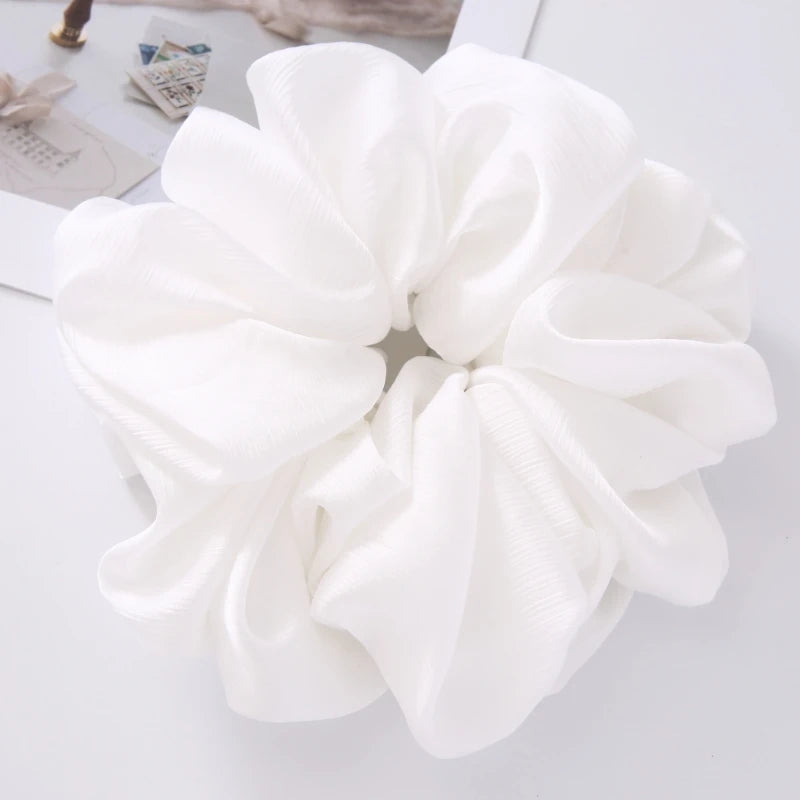 17Colors Big Size Crepe Satin Scrunchies Muslim Women Custom Elastic Volumizing Oversized Neat stitching Bunch Hair Tie - NamafadStore