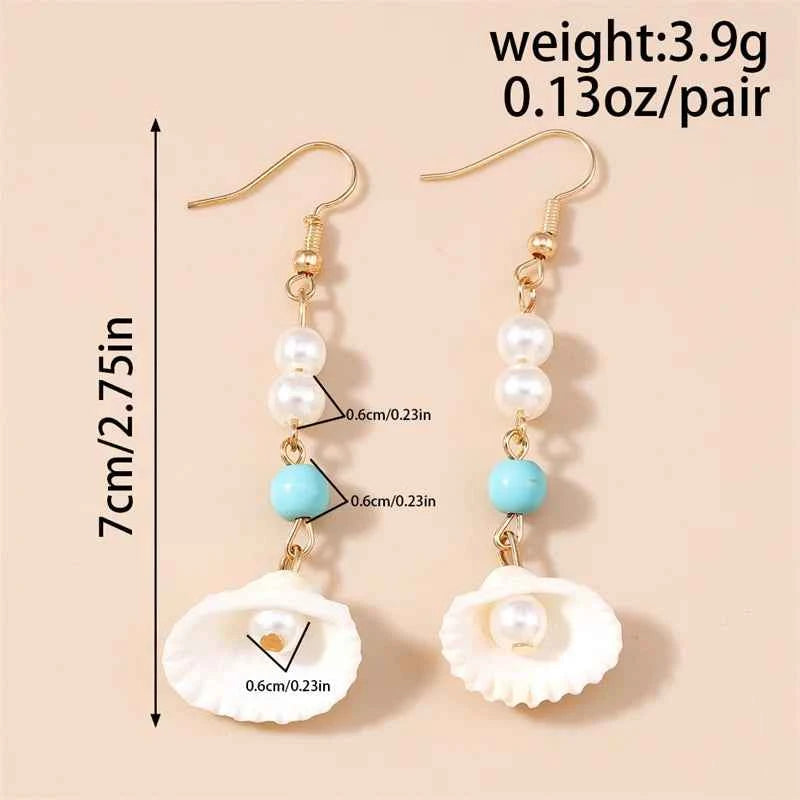 Cute Conch Starfish Shell Drop Earrings for Women Marine Organism Dangle Earrings Girls Students Party Holiday Jewelry Gifts