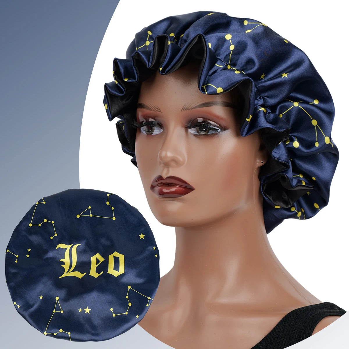 1PC Constellation Print Satin Sleep Bonnet with Wide Band Soft Wrap Comfortable Cap for Daily Use Makeup & Face Washing - NamafadStore