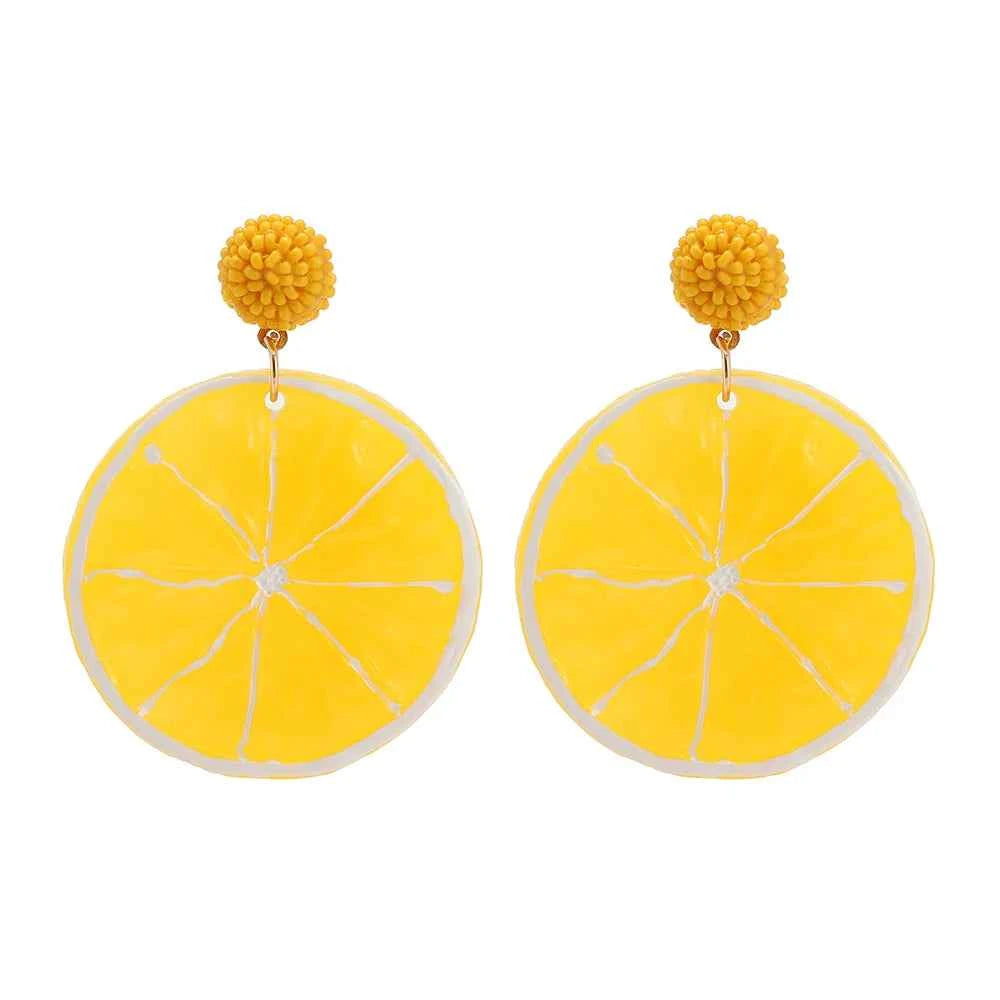 2025 Fruit Cartoon Round Dangle Earrings For Women Luxury Quality Beads Lemon Orange Pendientes Resin Fairy Jewelry Accessories