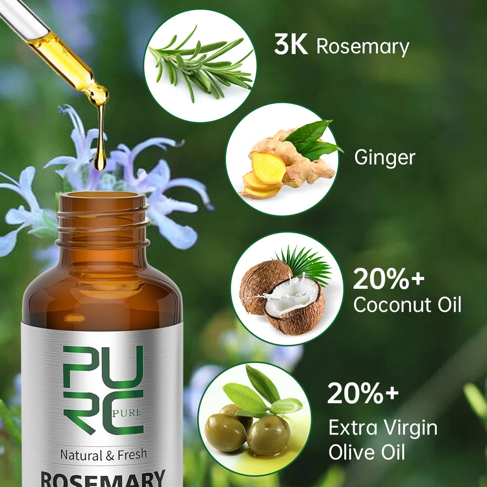 PURC Rosemary Oil Hair Growth Products for Man Women Ginger Anti Hair Loss Fast Regrowth Thicken Oils Scalp Treatment Hair Care - NamafadStore