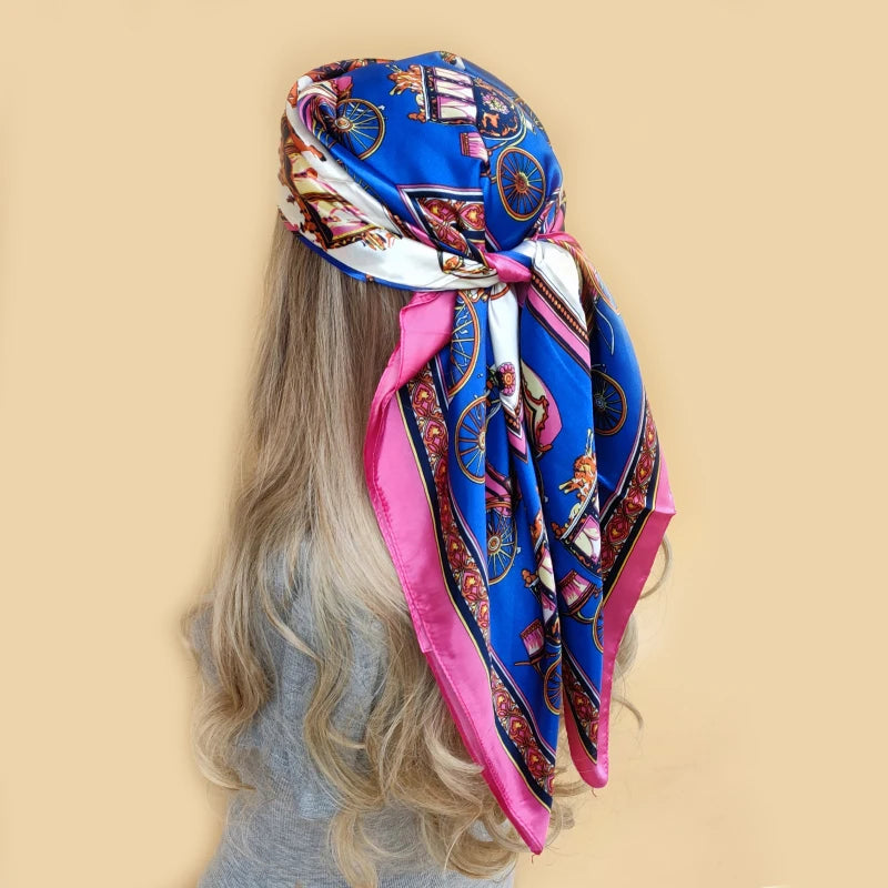 New 90*90cm Retro Brand Women Silk Scarf Bandanna Fashion Bohemian Pattern Square Hijab Lady Wrap Headband foulard muffler