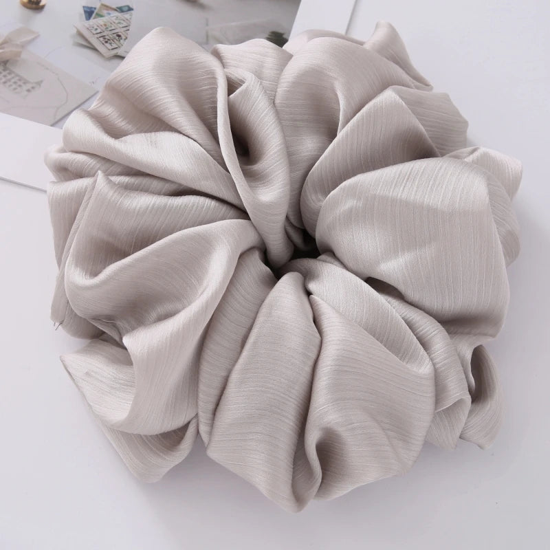 17Colors Big Size Crepe Satin Scrunchies Muslim Women Custom Elastic Volumizing Oversized Neat stitching Bunch Hair Tie - NamafadStore