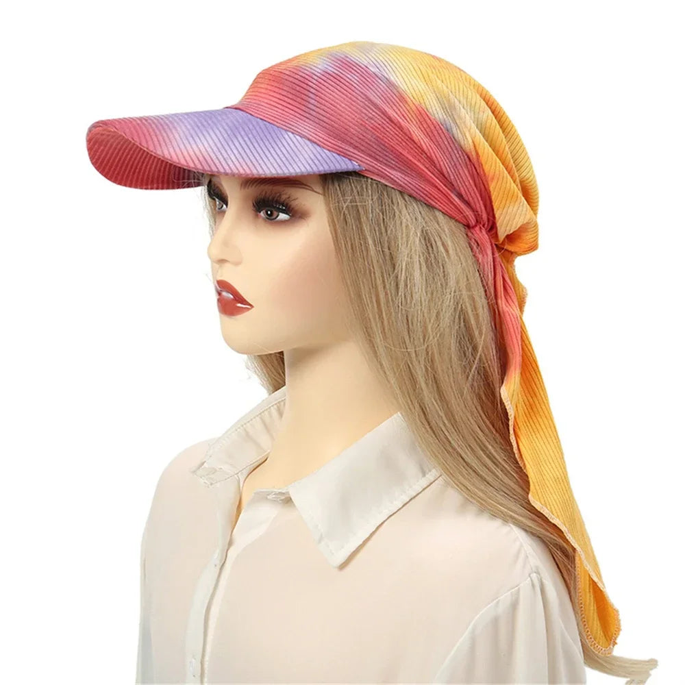 Fashion Muslim Floral Print Hijab Turban Hat for Women Visor Baseball Cap Sun Hats Headscarf Scarf Brim Femme Scarves Bandanas