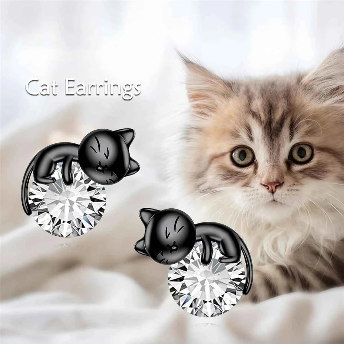 1Pair Cute Black Cat Crystal Earrings for Women Exquisite Pet Cat Jewelry Suitable for Birthday Gifts for Family and Friends