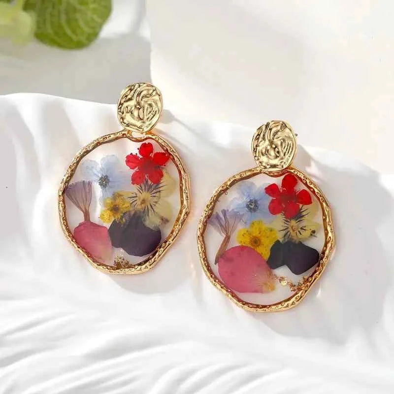 Colorful Natural Flower Earring Transparent Epoxy Resin Pressed Flower Earring Creative Natural Plant Earrings Jewelry Wholesale