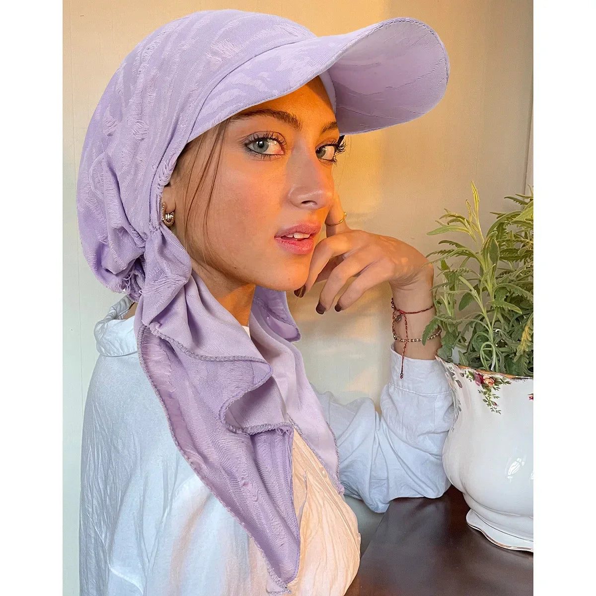 Fashion Muslim Floral Print Hijab Turban Hat for Women Visor Baseball Cap Sun Hats Headscarf Scarf Brim Femme Scarves Bandanas
