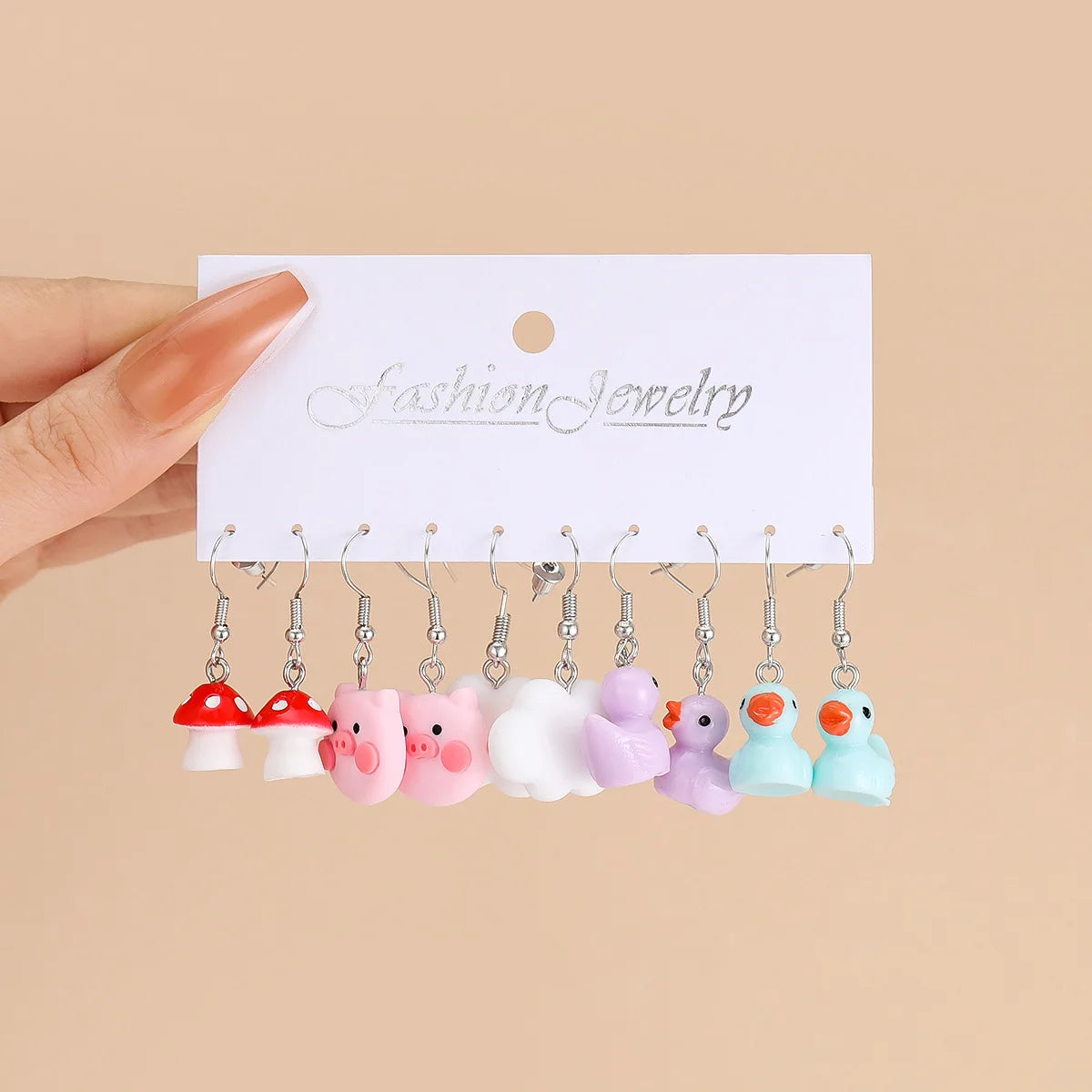 New Sweet Cartoon Dopamine Earrings Set For Women Colorful Cute Duck Butterfly Star Pig Drop Earring Party Earrings Jewelry Gift